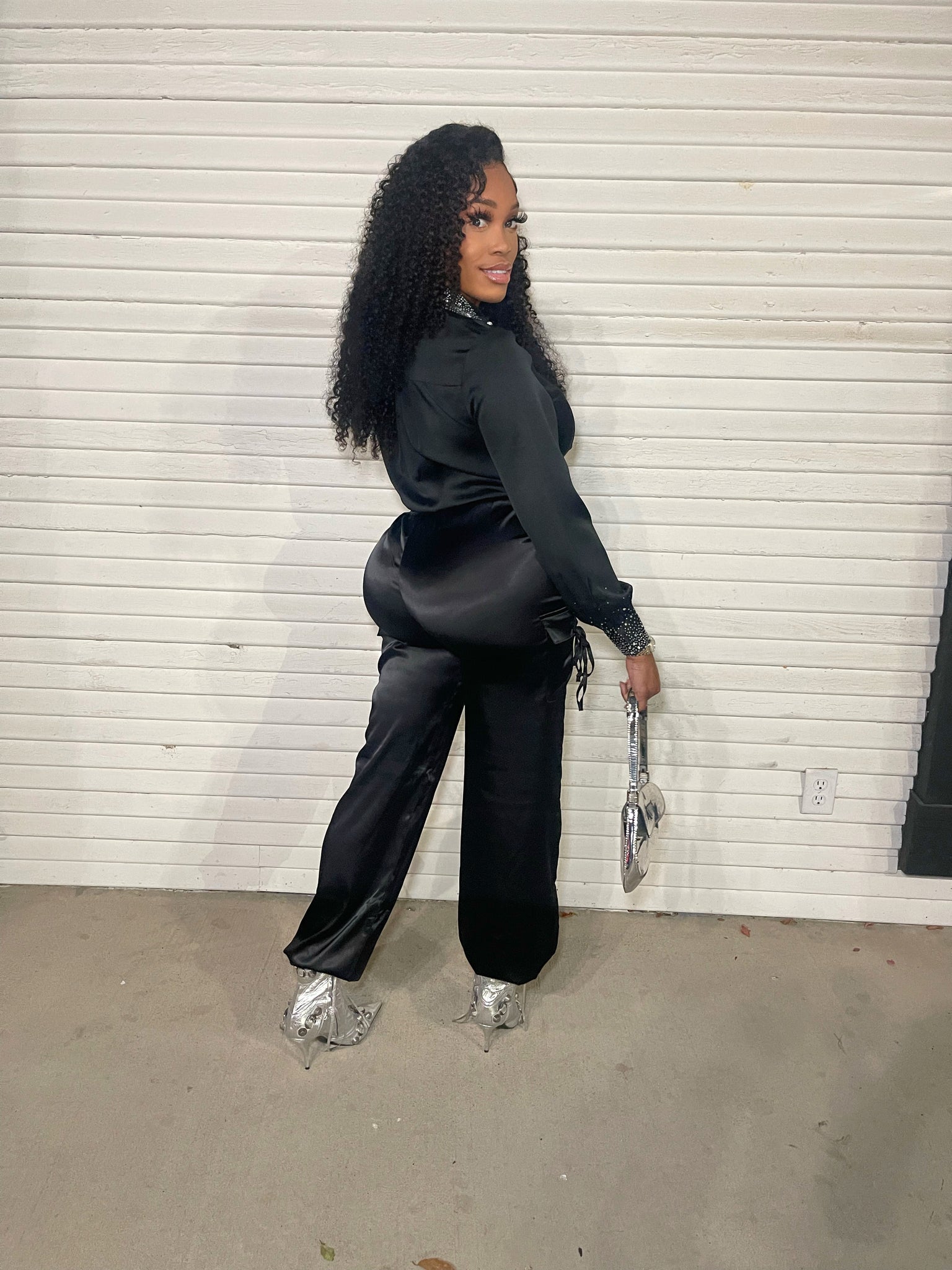 black silk dress pants Bridget Black Satin Pants